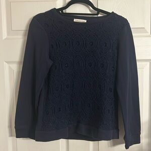 Coldwater Creek navy dressy sweatshirt, lace patterned